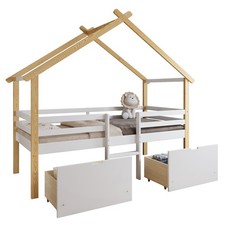 WHITE WOODEN KIDS HOUSE BED
