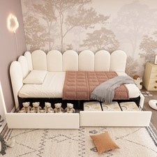 3FT Beige Velvet Sofa Bed with