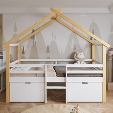Wooden House Bed with Storage